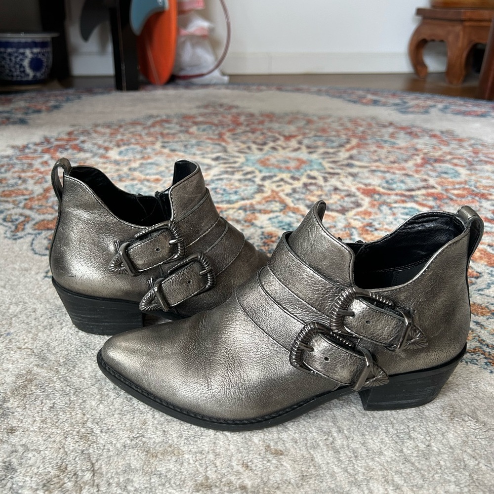 Steve Madden Women's Metallic Ankle Buckle Booties